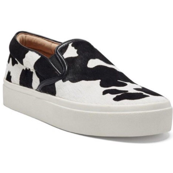 INC International Concepts Shoes - NEW INC BLACK COWHIDE COW PRINT SLIP ON SNEAKERS SZ 7
